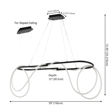 Lisette 59" Contemporary Minimalist 360 Adjustable Silicone Rope/Metal Dimmable Integrated LED Chandelier - JONATHAN Y